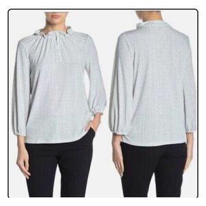 🌸 Adrianna Papell White Blouse With Black Polka Dots Size Small